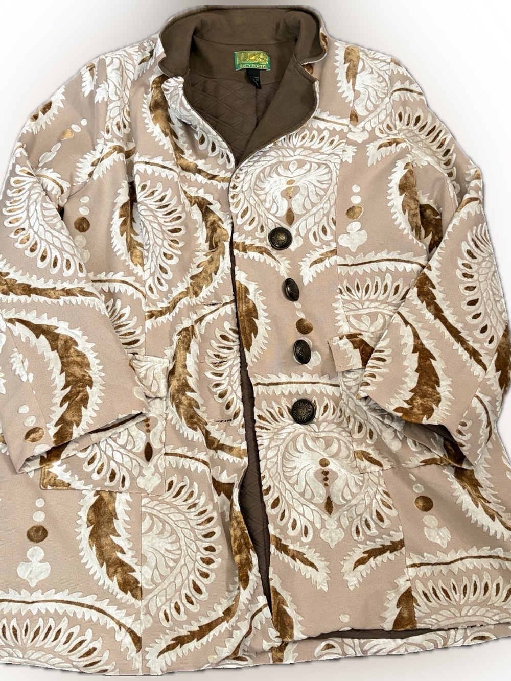 VINTAGE Tracy Porter XL Paisley Statement Coat Boho Neutral Brown Cream Jacket